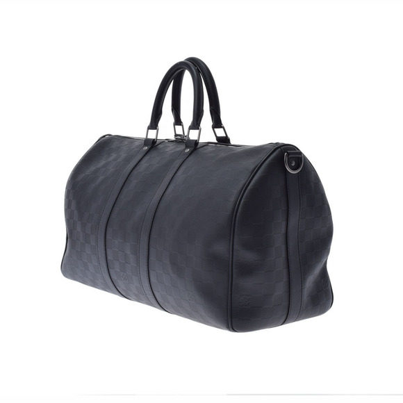 LOUIS VUITTON Infini Keepall Bandouliere Black Leather Bag - Picture 2 of 9